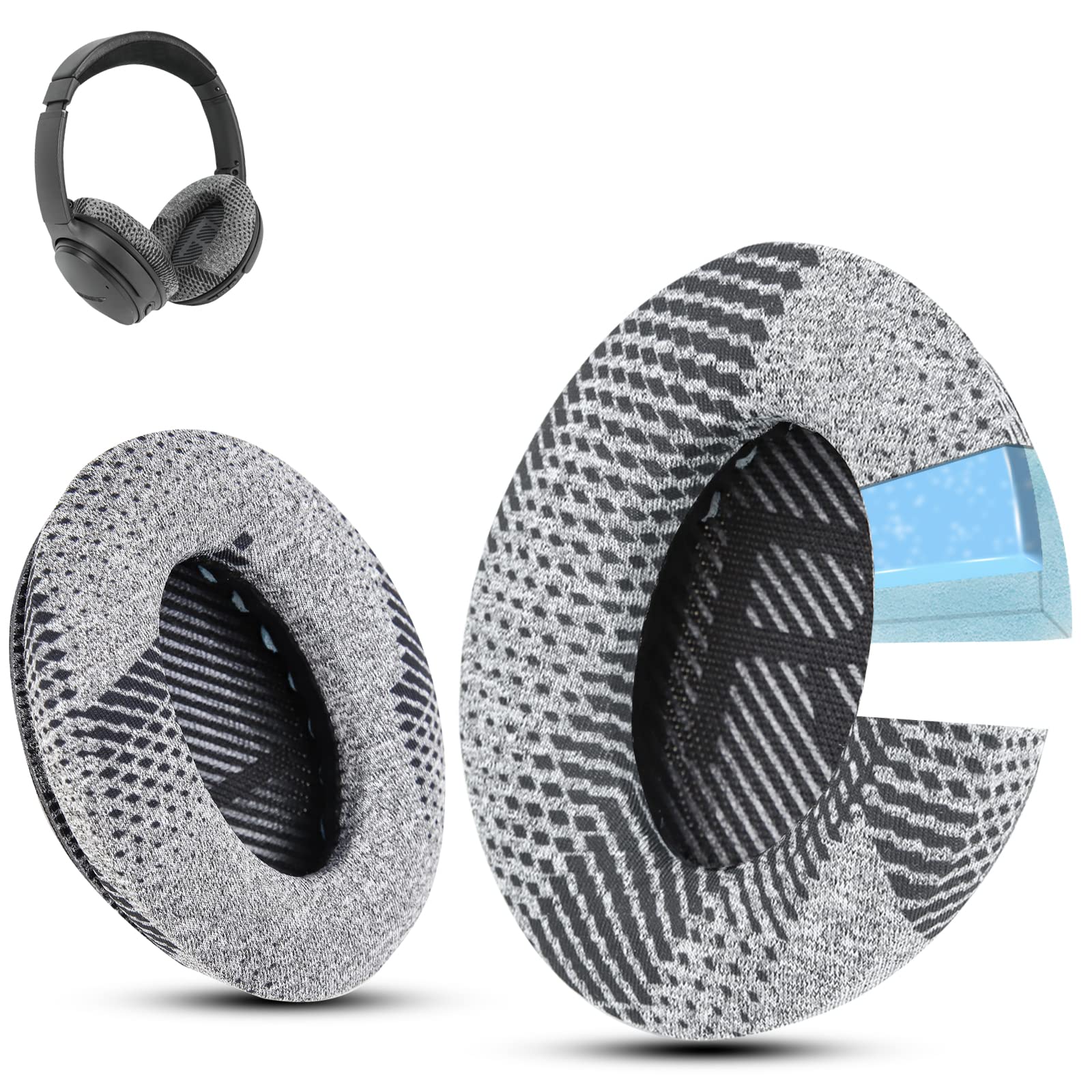 Instant-Chill Professional Bose Headphones Ear Pads, Fits Bose QuietComfort 35 ii /QC35 /QC25 /QC2 /QC15 /Ae2 /Ae2i /Ae2w /SoundTrue & SoundLink(Over-Ear), Cooling-Gel by Krone Kalpasmos – Black Scrim — image 1