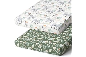 Pack n Play Sheets, BROLEX 2 Pack Mini Crib Sheets,Stretchy Portable Fitted Playard Sheet Set, Convertible Playard Mattress Cover,Ultra Soft Breathable Material,Zebra Forest