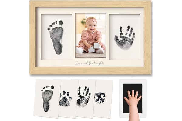 Inkless Hand and Footprint Kit, Boy Girl Newborn Keepsake (Ash Wood) | No Mess Ink Pad for Baby Handprint, Clean Touch Paw Pr