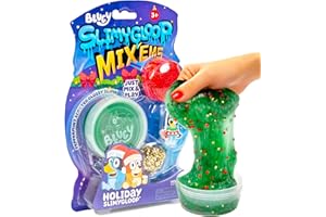 HORIZON GROUP USA Bluey Holiday SLIMYGLOOP Mix’EMS, Peppermint-Scented Glossy Slime, 3 Fun Slime Add Ins, Bingsu Beads, Mini Foam Balls, Collectible Rubber Charm, Fun Stocking Stuffers, Gifts for Kids, Sensory Toys