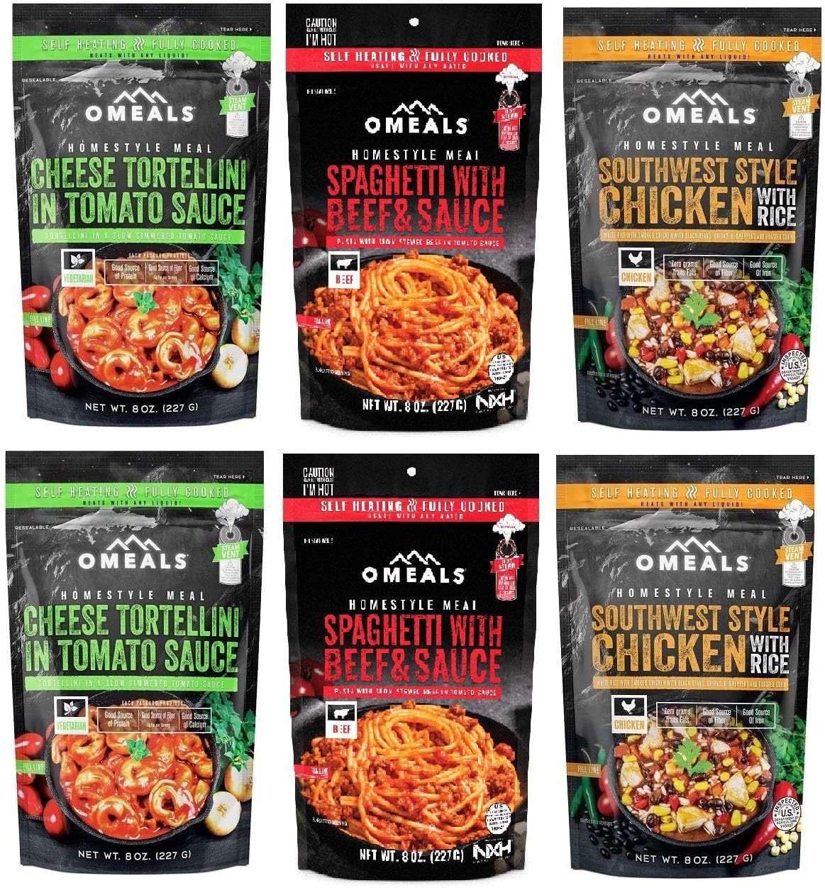 Omeals SelfHeating Portable Meals, 6Pack Includes 2 Cheese
