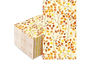 JARTHENAAMCS 100Pcs Fall Leaves Guest Napkins Watercolor Branches Leaves Paper Napkins Autumn Orange Decorative Bathroom Napkin Disposable Hand Towel Napkin for Thanksgiving Harvest Home Party Supplies