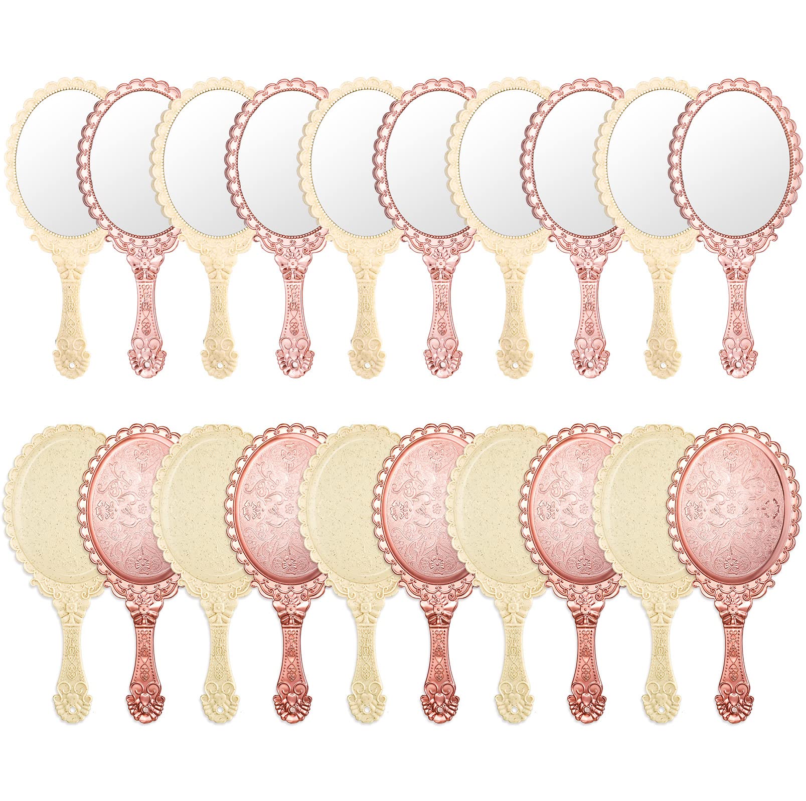Photo 1 of 20 Pcs Vintage Handheld Mirrors, 9.8" L x 4.5" W Portable Hand Held Embossed Flower Retro Compact Mirror with Handle for Women Face Makeup Travel(Beige, Rose Gold)