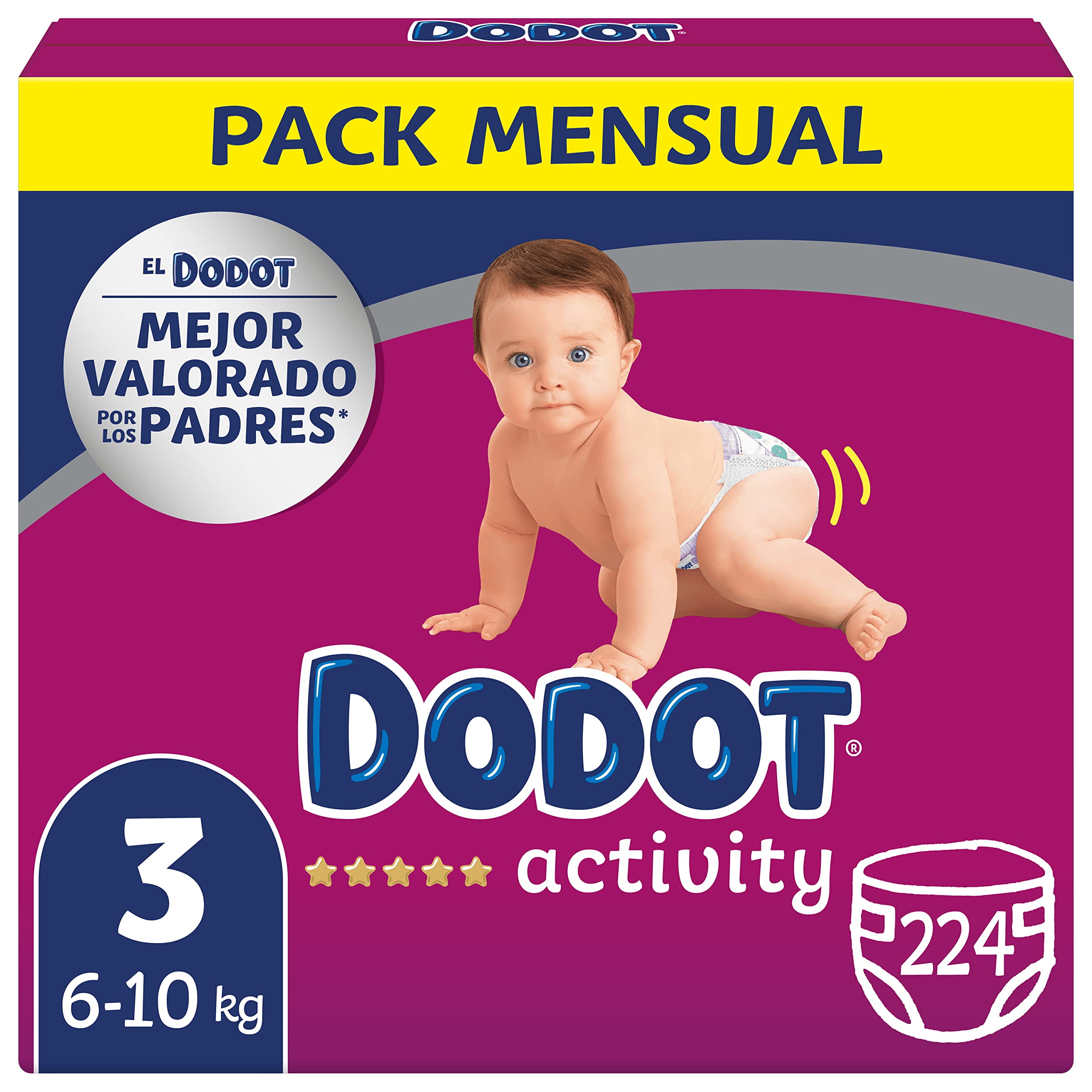 Dodot Baby Activity Diapers Size 3 (6-10 kg), 224 Diapers with Stronger Fit