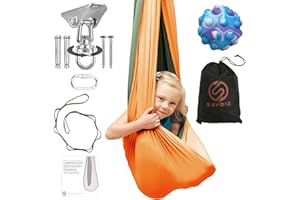 SAVOIZ Sensory Swing - Therapy Swing for Kids- Great for Sensory Processing Disorder, Autism, ADHD- Reversible (Orange/Green)