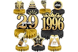 JOYCARD 29th Birthday Decorations Set, 1996 Table Toppers for Women Men Birthday Party Supplies, Happy 29 Year Old Table Decoration for Her Him, 9Pcs Black & Gold Honeycomb Centerpieces