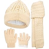 Kids Girls Winter Hat Gloves Set-Toddler Girls Boys Fleece Lined Beanie Hat and Gloves with Kint Neck Long Scarf