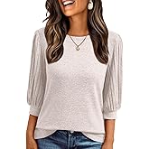 AUTOMET 3/4 Length Sleeve Womens Tops Puff Lightweight Spring Sweaters Business Dressy Casual Work Blouses Cute T Shirts