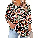 LOMON Womens Plus Size Tops 3/4 Length Sleeve Womens Tops Pleated Crewneck Fall Shirts Summer Blouses 2026 (1X-5X)