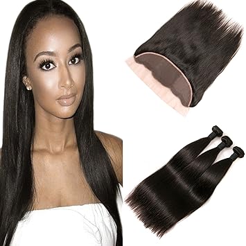 13x4 Lace Frontal Brazilian Straight Hair 3 Bundle Hair Weave