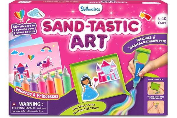 Skillmatics Sand Art Activity - Mess-Controlled DIY Unicorn & Princess Craft Kit with 50+ Colorful Stickers, Creative Arts &