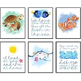 Silly Goose Gifts Fish Ocean Themed Character Wall Art Print Decor with Quotes Made in USA (I'm Home Set of Six)