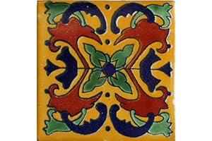 FINE CRAFTS IMPORTS 6x6 4 pcs Yellow Butterfly Talavera Mexican Tile