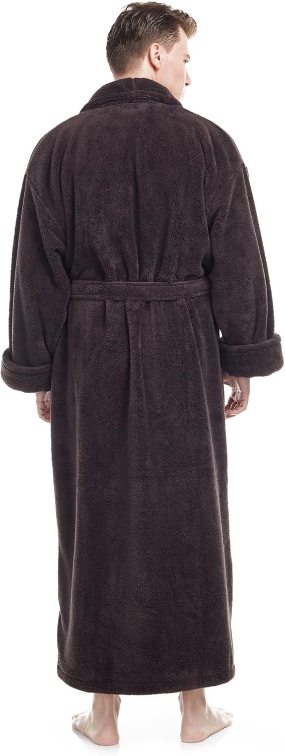 Arus Men's Shawl Collar Full Length Tall Long Fleece Robe, Turkish Bathrobe: Clothing