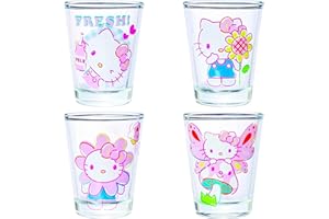 Silver Buffalo Sanrio Hello Kitty Spring Garden Flowers 4 Pack Mini Glass Set, 1.5 Ounces