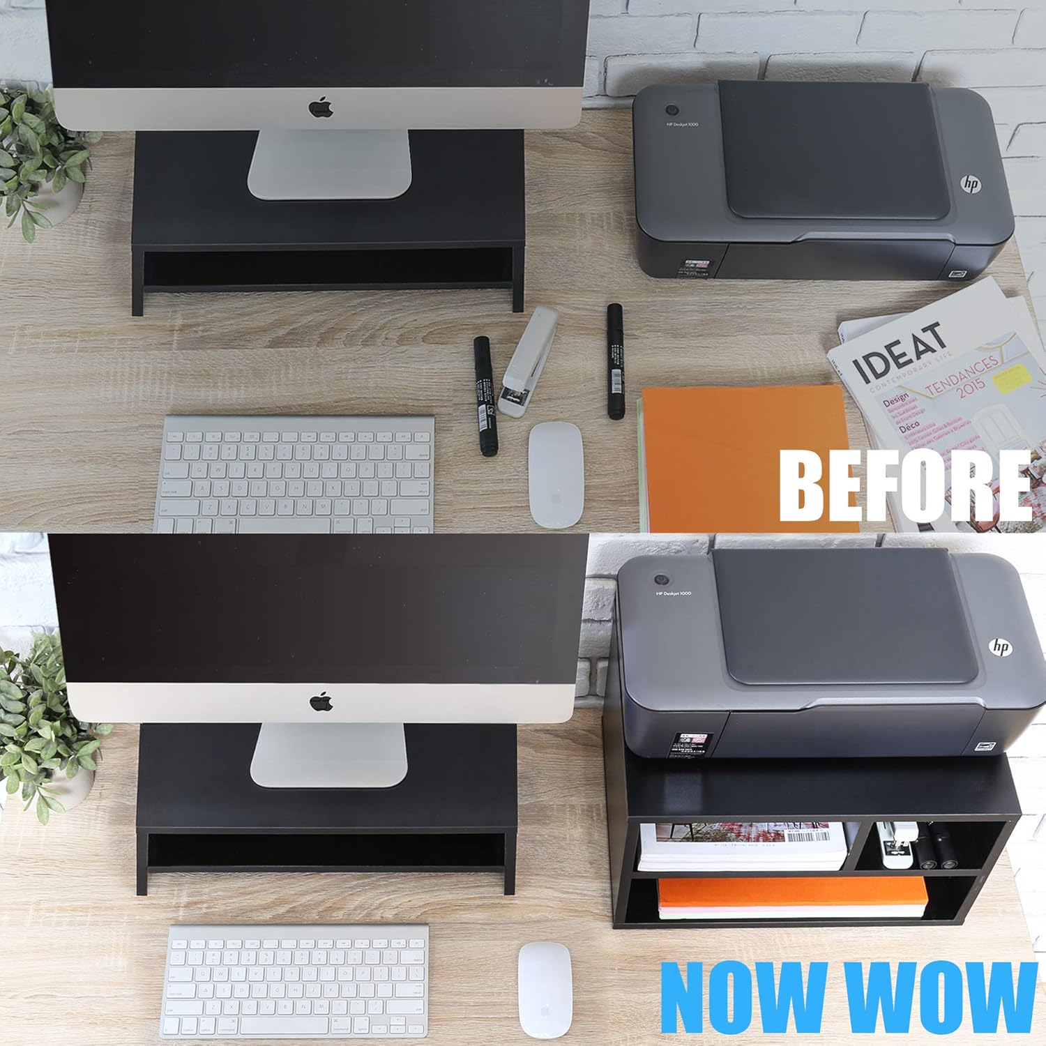 FITUEYES Wood Printer Stands with Storage, Workspace Desk Organizers for Home & Office, Black, DO304001WB : Office Products