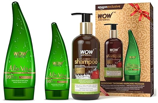 WOW Aloe Vera Multipurpose Beauty Gel for Skin and Hair, 130ml & Apple Cider Vinegar Shampoo, 300ml with 99% Pure Aloe Vera Gel, 130ml Combo
