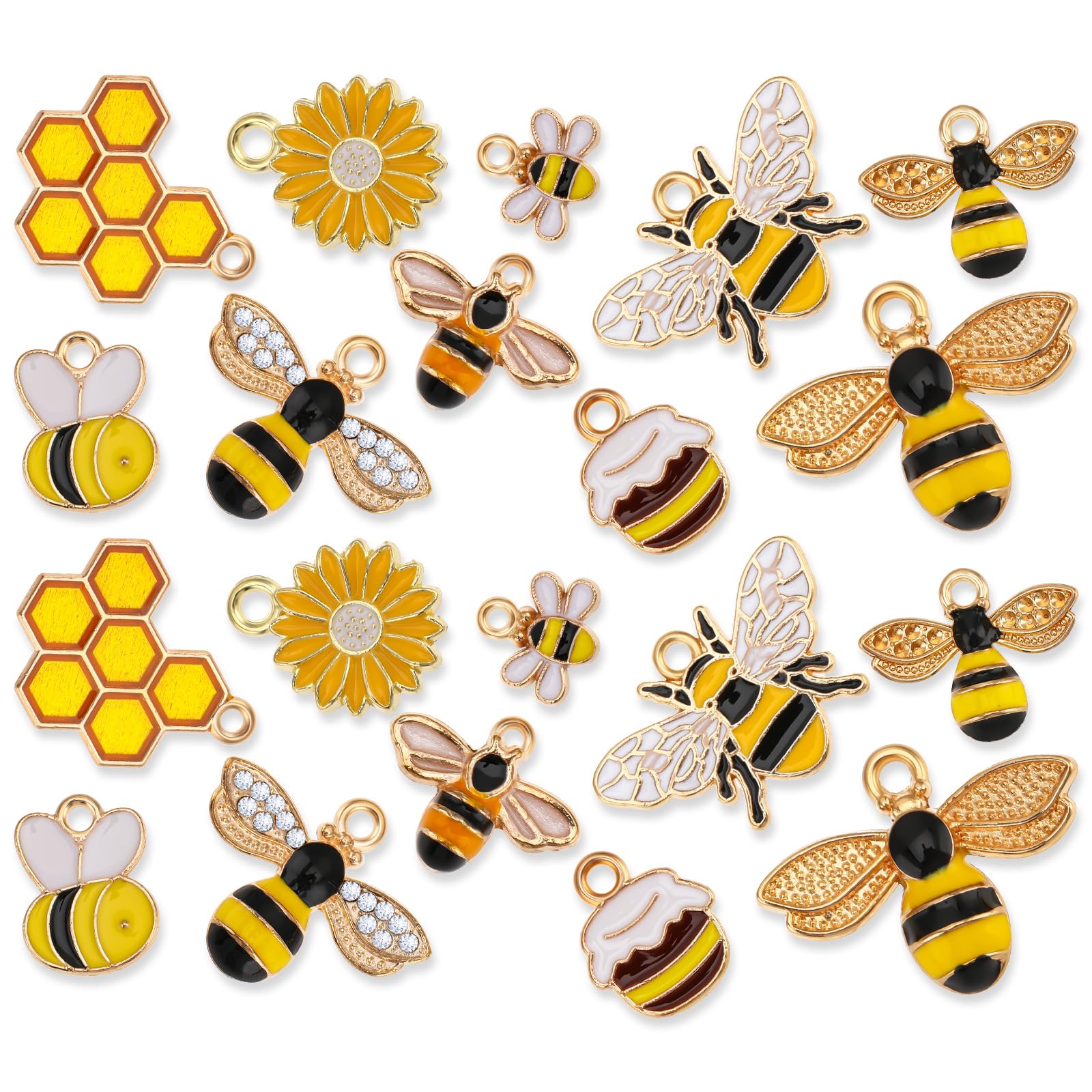 20pcs Pieces Bee Charms Rhinestone Bee Pendants Cute Craft Supplies Bulk Metal Charms for DIY Necklace Bracelet Jewelry Making Earrings Keychains Bangle Making