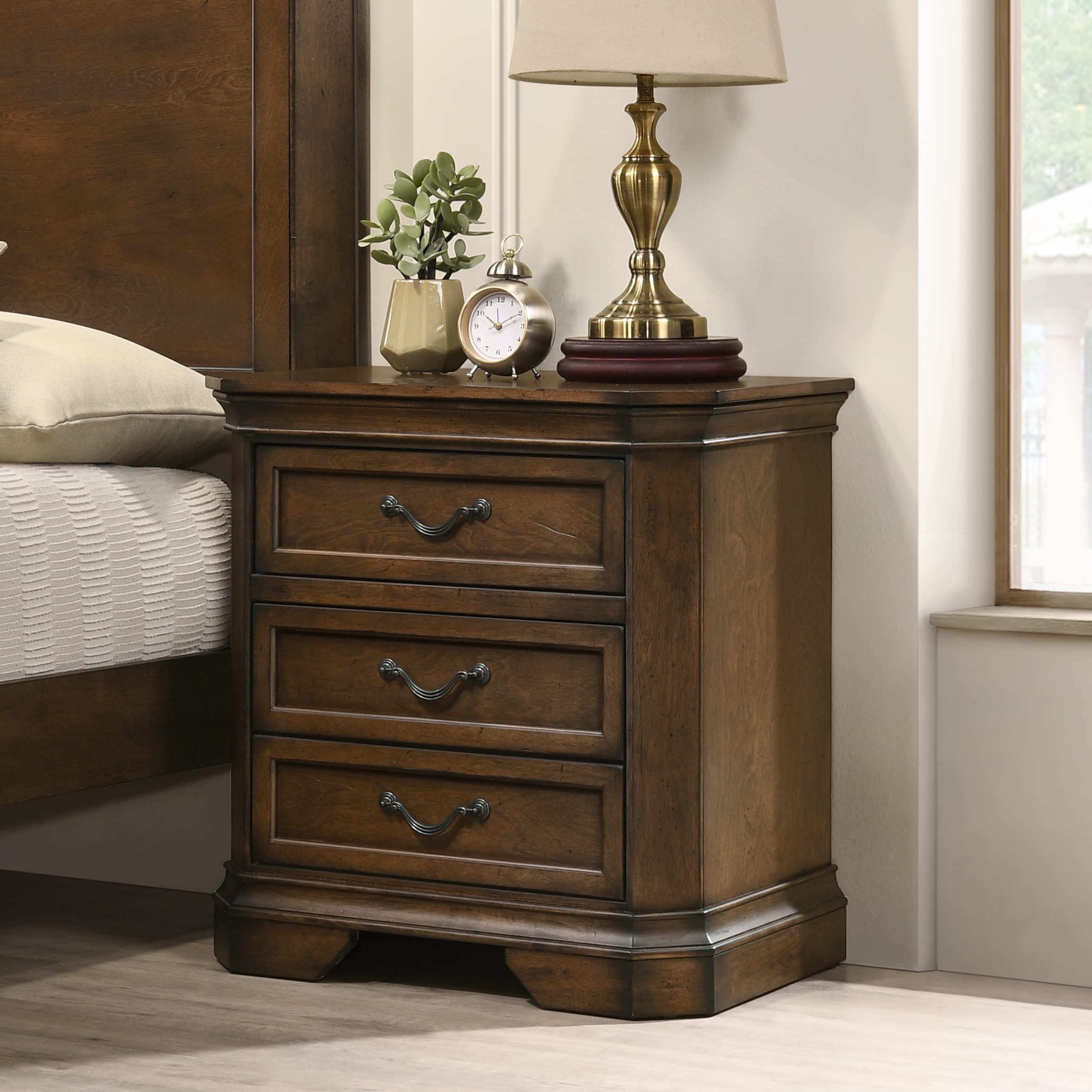 Photo 1 of ***There are 2 of them and they are both bald Roundhill Furniture Maderne Traditional Wood Drawer Nightstand, Antique Walnut Finish