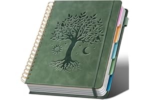 Ovesmusl Hardcover Spiral Notebook 8.5" x 11" with 5 Removable Dividers 300 Pages Leather 5 Subject Notebook College Ruled 10
