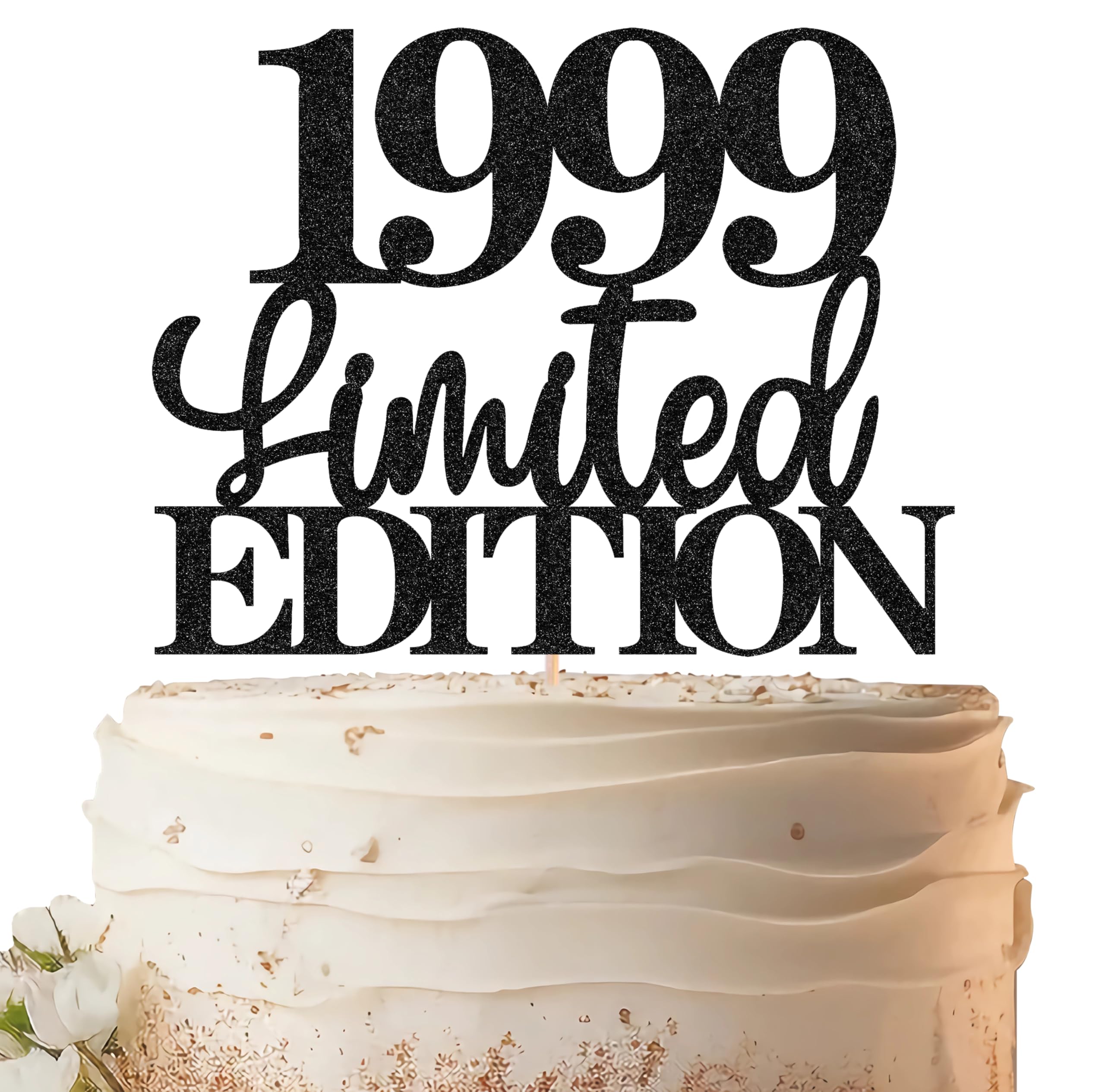 EONNCNT Limited EDITION 1999 Cake Topper - Black Glitter Happy 27th Birthday Party Cake Decoration Supplies, Cheer to 27 Years Cake Bunting Decor for 27th Birthday Party Photo Booth Props