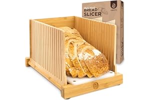 ABIOTO Bread Slicer for Homemade Bread - No Splinters with HDPE Base and Maple Fingers – 4 Different Thicknesses for Uniform and Consistent Slices - Foldable Bread Slicing Guide with Optimal Knife Grooves