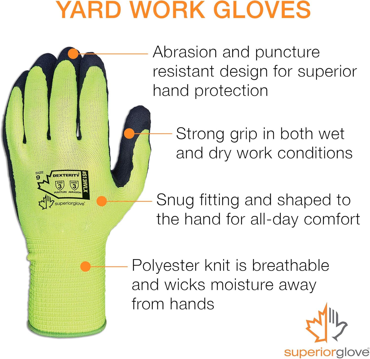Superior Heavy Duty Gardening Gloves for Yard Work (3 Pack) Form Fitting Landscaping Glove Puncture Resistant with Composite Knit Breathable Backs - Mens Womens Unisex Design - Size Large: Clothing