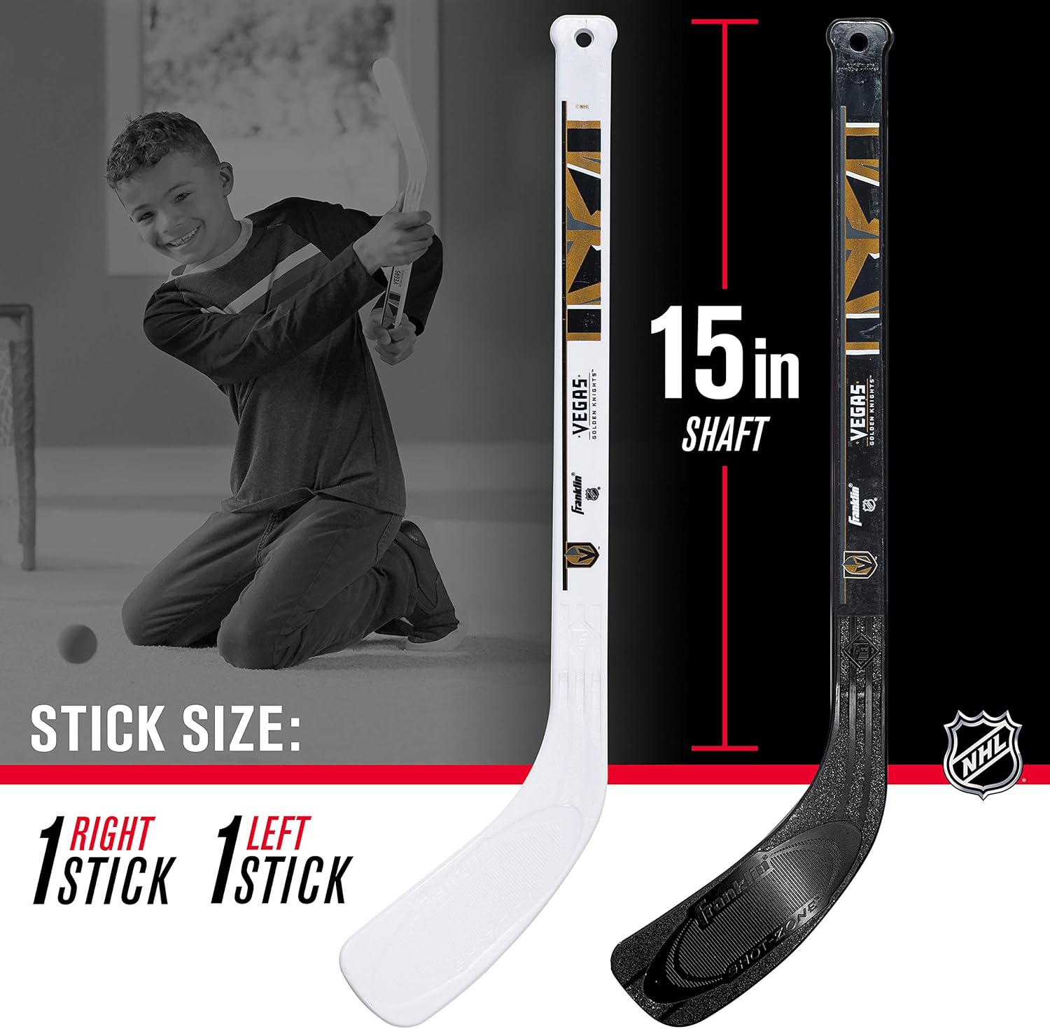 Franklin Sports Vegas Golden Knights Mini Hockey Set - Knee Hockey Goal, Ball, & 2 Hockey Stick Combo Set - Mini Goal Net - NHL Official Hockey Set : Sports & Outdoors