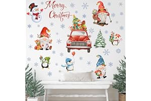 Kajaia Christmas Red Car Gnome Wall Decals Stickers Christmas Trees Snowman Snow Winter Penguin Wall Decals for Xmas Nursery Room Door Party Christmas Window Showcase Wall Decorations