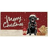 Dlzdn Christmas Black Labrador Dog Door Mat Winter Non-Slip Rubber Backed Entryway Rugs for Indoor Outdoor Entrance Floor 16 
