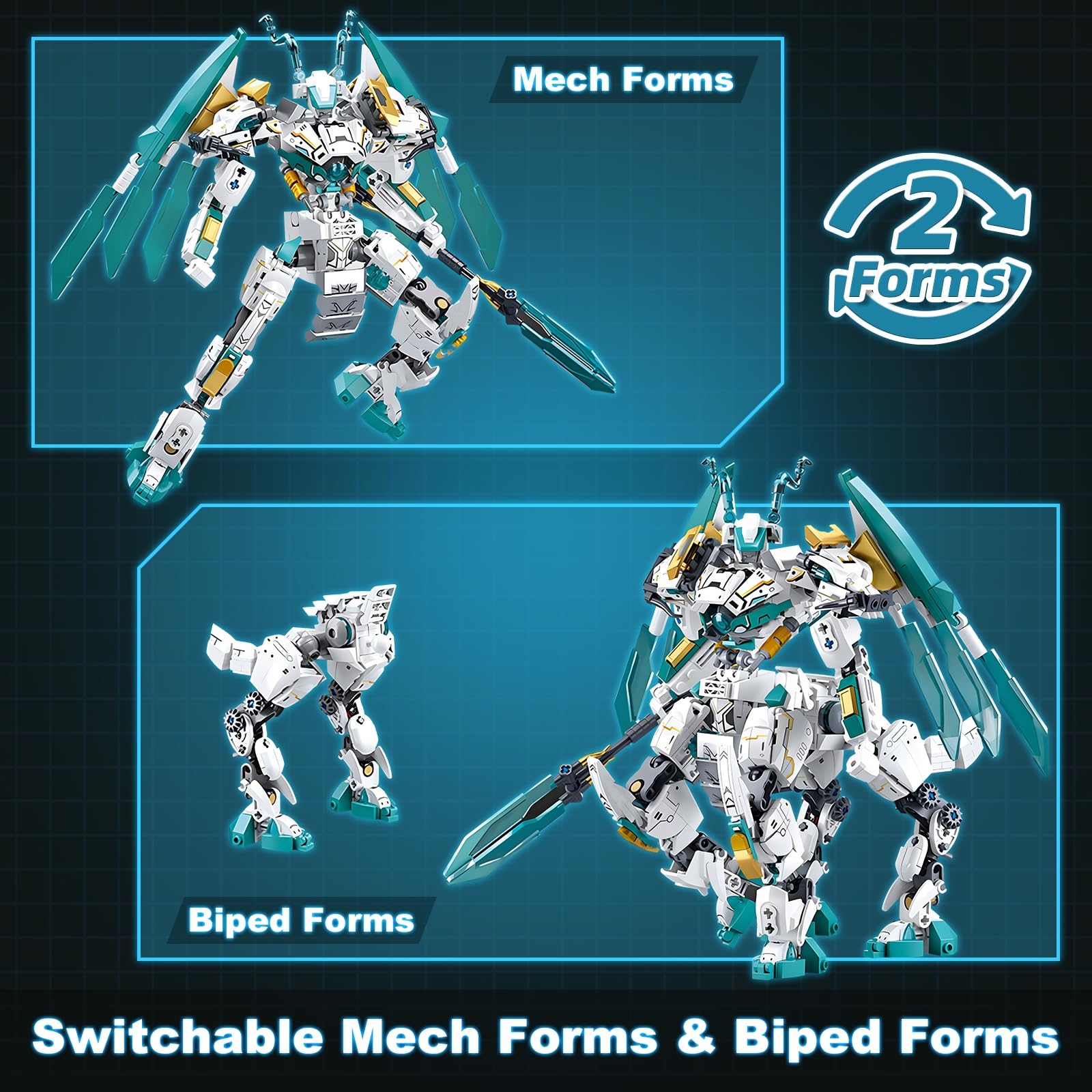 HIGH GODO Dragon Transforming Mech Building Blocks Set, 2 in 1 Warrior City Action Robot Model Building Kit, 731 PCS Cool Rider Mech Toys Gift for Adults and Kids Boys 8 10 12+