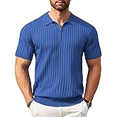 COOFANDY Men's Zipper Polo Shirts Short Sleeve Ribbed Knit Polo T Shirts Fashion Casual Golf Shirts