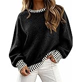KIRUNDO Oversized Sweaters for Women 2026 Long Sleeve Crewneck Fall Tops Contrast Chunky Knit Pullover Winter Clothes