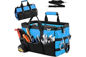 KIPHCA Tool Bags, 16inch ool Bag Organizer, 16-Pocket PortableTool Box Organizer Storage, Toolbox Organization for Easy Tool Access, with Handle & Padded Adjustable Strap, Blue