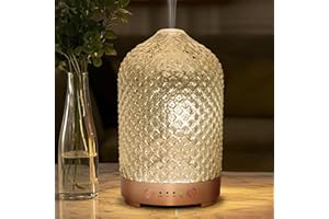 Glass Essential Oil Diffuser 200ml-Ultrasonic Aroma Diffuser with Glass Dome, Aromatherapy Diffuser with 4 Timers 7 Color LED