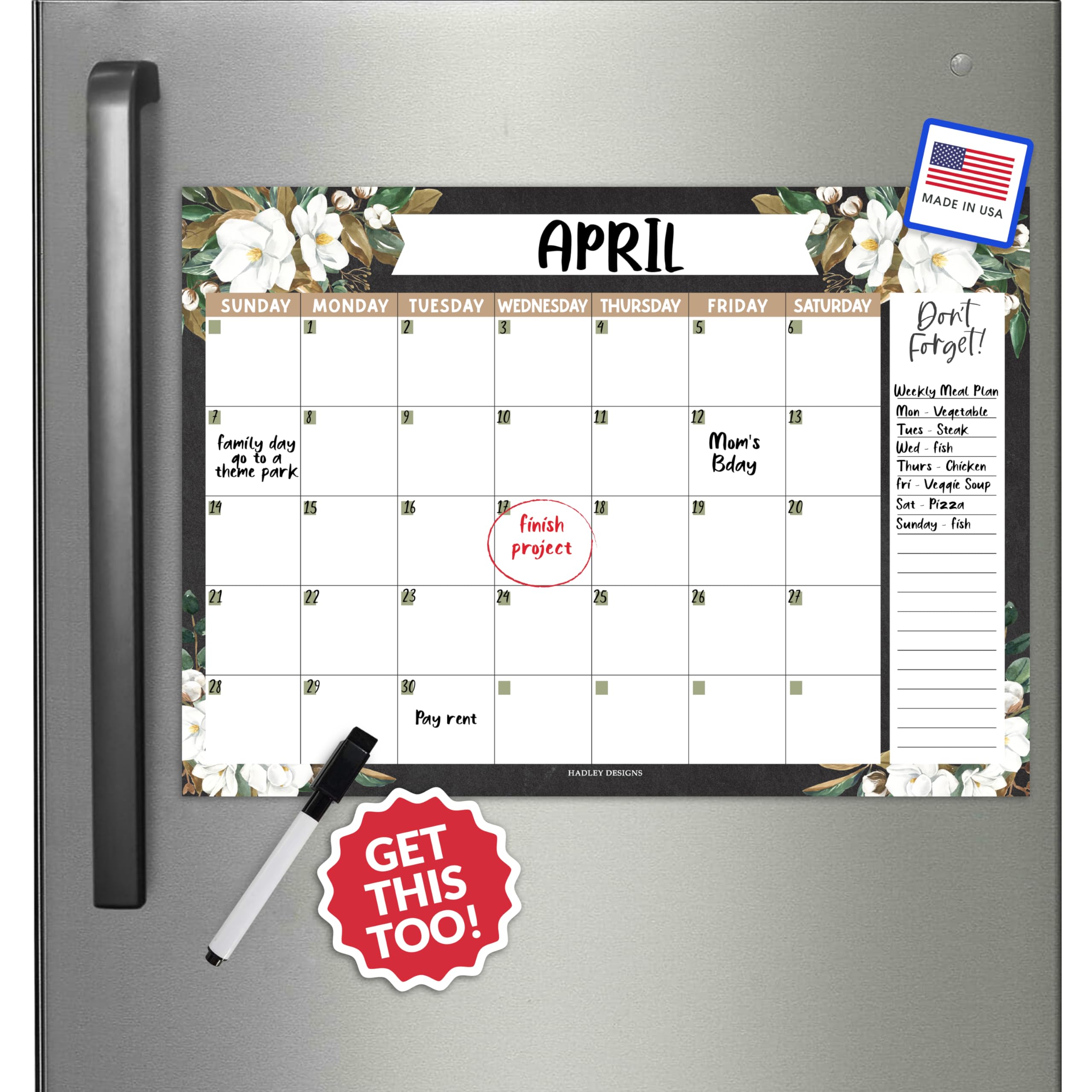 Photo 1 of Hadley Designs Floral Magnetic Calendar For Refrigerator-Dry Erase Magnetic Whiteboard For Fridge, Magnet Calendar For Fridge