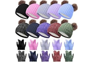 Shyyween 20 Pcs Kids Hats and Gloves Winter Bulk Thick Thermal Beanie with Full Fingers Gloves Gift Sets for Boys Girls