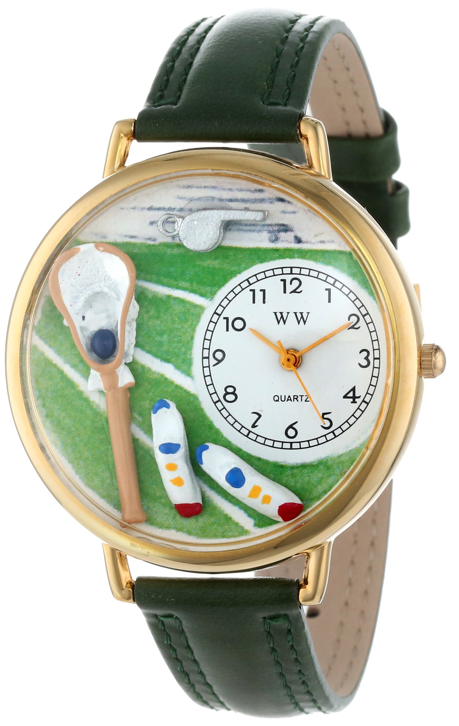 Whimsical Watches Lacrosse Black Padded Leather and Goldtone Unisex Quartz Watch with White Dial Analogue Display and Multicolour Leather Strap G-0820014