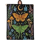 WKEDIN Celestial Moth and Crystal Blanket,50x60in,Cozy Flannel Throw with Mystical Forest Butterfly Mushroom Frog Design,Soft Lightweight Gifts Blankets for Women,Sofa Bed Travel Country Rustic Decor
