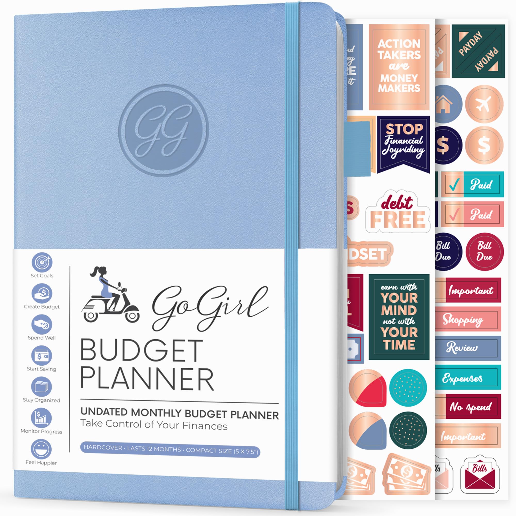 GoGirl Budget Planner – Monthly Financial Planner Organizer Budget Book. Expense Tracker Notebook Journal to Control Your Money. Undated – Start Any Time, 13.5x19cm, Lasts 1 Year – Light Blue