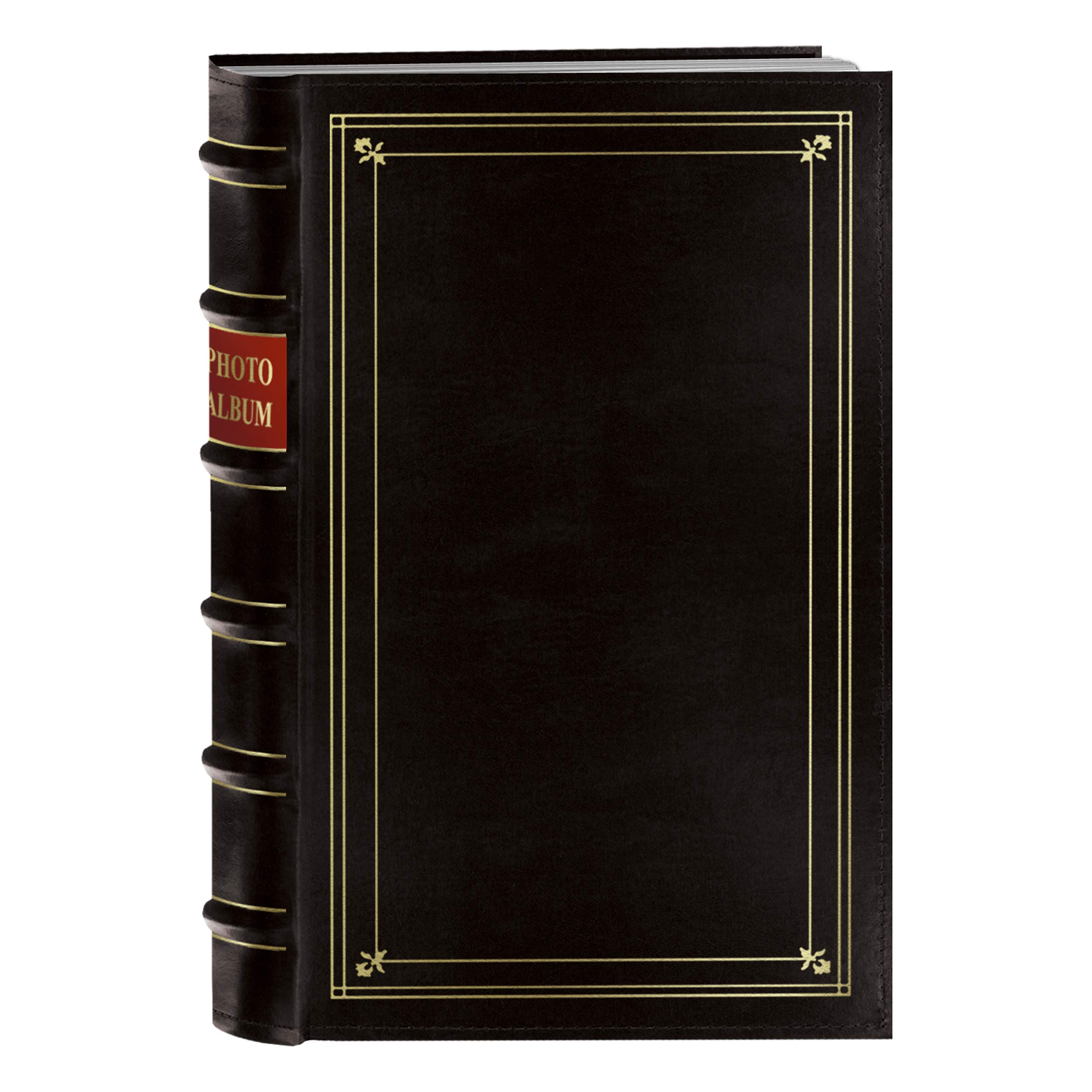 Pioneer Photo 204-Pocket Ring Bound Photo Album for 4 by 6-Inch Prints, Black Bonded Leather with Gold Accents Cover