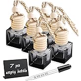 7 Pcs 8ml Hanging Car Air Freshener Diffuser,Empty Black Gradient Glass Essential Diffuser Oil Aromatherapy Fragrance Perfume Pendant Glass Vials with Wooden Caps (Square, 8ml)