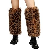 Rulala Fancy Womens Faux Fur Leg Warmers Winter Furry Fluffy Leopard Print Long Boots Cuffs Girls Party Foot Covers