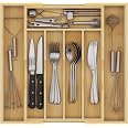 Bamboo Utensil Organizer For Kitchen Drawers - 5 Slot Cutlery Tray & Silverware Holder