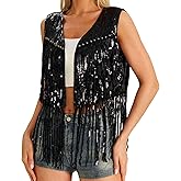 YGDSX Women's sequin Fringe Vest 70s Hippie Costume Tassel Sleeveless Cowgirl Western Costume Jacket Outerwear