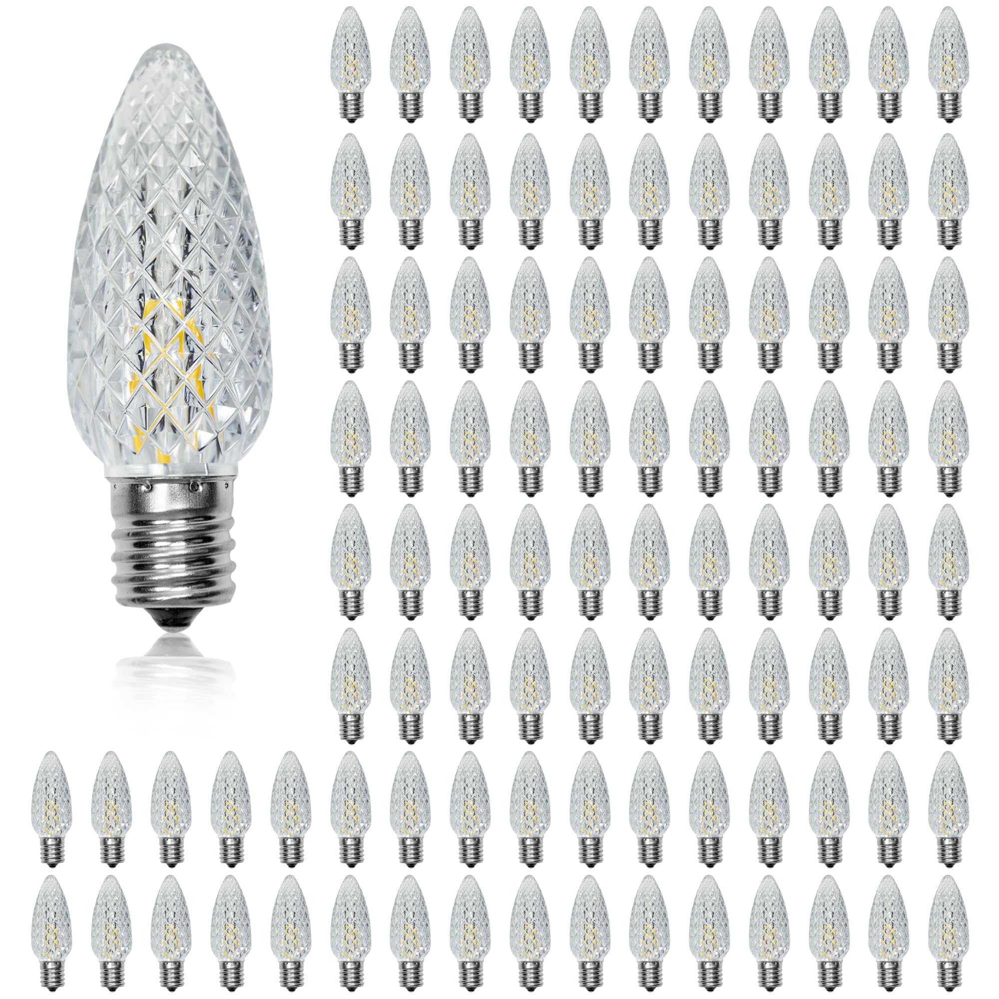 Photo 1 of 100 Pack C9 Christmas Lights LED Replacement Bulbs, Shatterproof & Waterproof Plastic C9 Led Bulbs for Outdoor String Lights, E17 Base, 0.6W Equivalent to 7W, 2700K, 50 Lumens Holiday Decoration