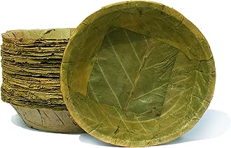 TAPARI Large Disposable Leaf Bowls - 20 Pack, 7.5 Inch - Sturdy & Eco-Friendly - Home Compostable & Biodegradable for Parties - Soup, Hot & Cold Food - Sal Leaf - 13 Fl Oz