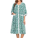 SWOMOG House Dress for Women Snap Front Dusters for Women with Pockets 3/4 Sleeve Cotton Nightgown S-XXXL