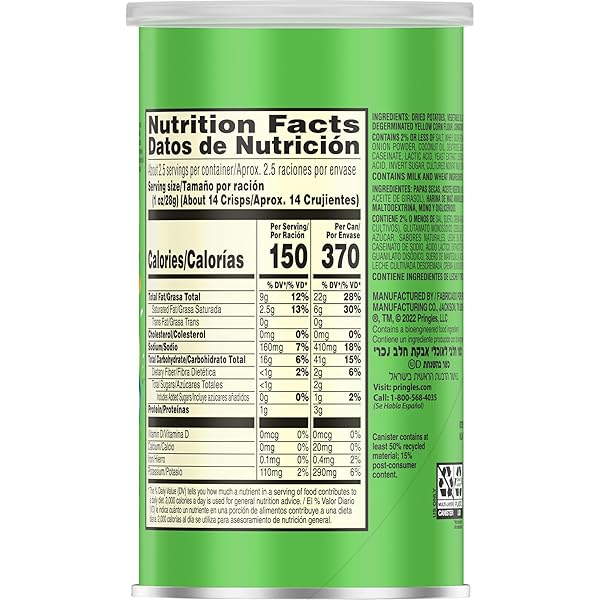 PRINGLES POTATO CRISPS CHIPS, LUNCH SNACKS, OFFICE AND KIDS SNACKS, GRAB N’ GO, SOUR CREAM AND ONION, 1.88 POUNDS (12 CANS)