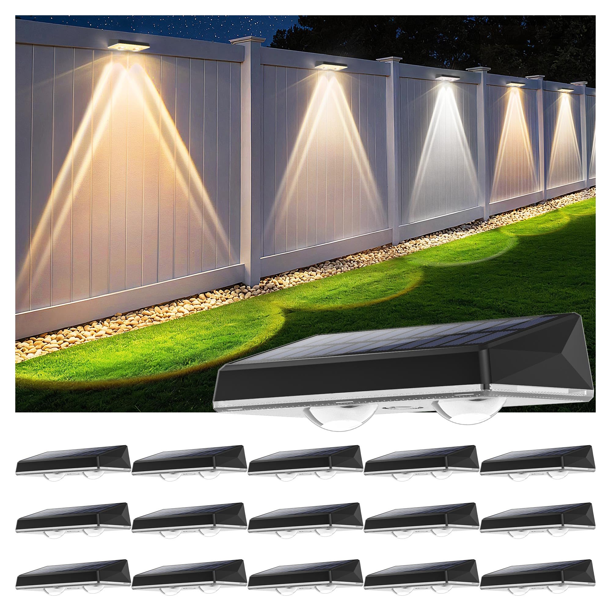 Photo 1 of **PARTIAL SET 8 OUT OF 16 ACCOUNTED FOR** SunFlickt Solar Fence Lights Outdoor 16-Pack | IP67 Waterproof Solar Wall Light | Dusk to Dawn Auto On/Off 12+ Hours for Outside/Backyard/Railing/Step/Patio/Deck/Pool (3000K/4000K/6000K White)